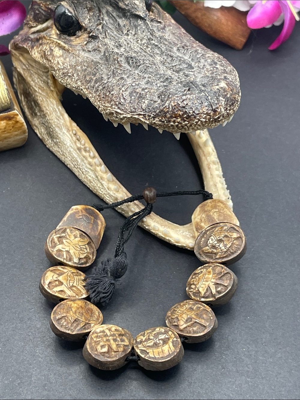 Carved yak bone Buddhist bracelet vintage